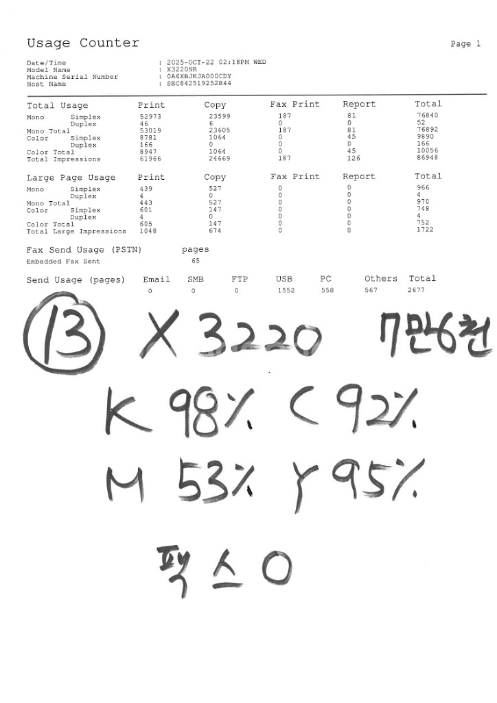 삼성전자 SL-X3220nr 컬러 레이저 중고 복합기--1