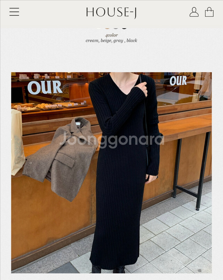 하우스제이 블랙 골지 니트 원피스--2