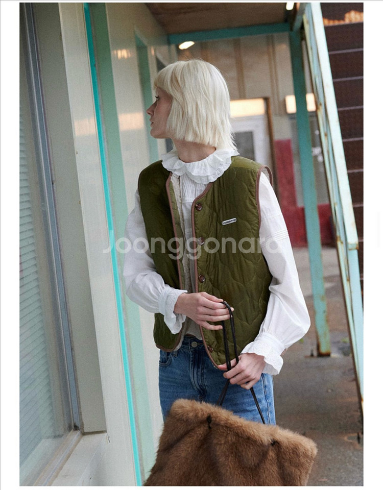 (새상품)그린버터 리버시블 퀼팅 조끼 베스트--2