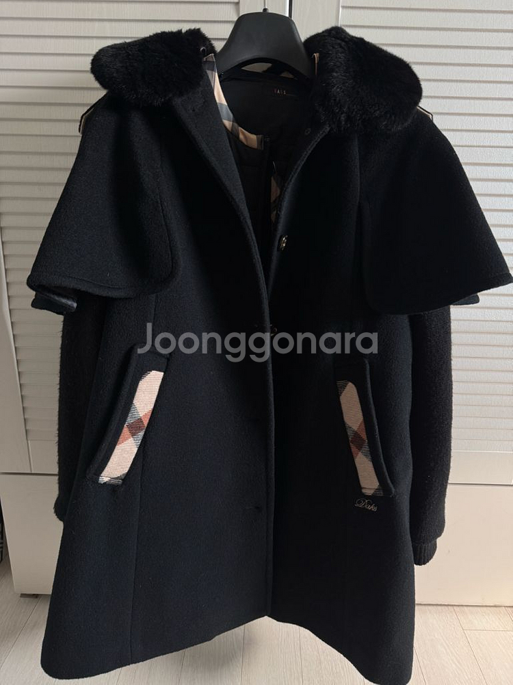 닥스키즈 블랙 케이프 모직 코트 165--0