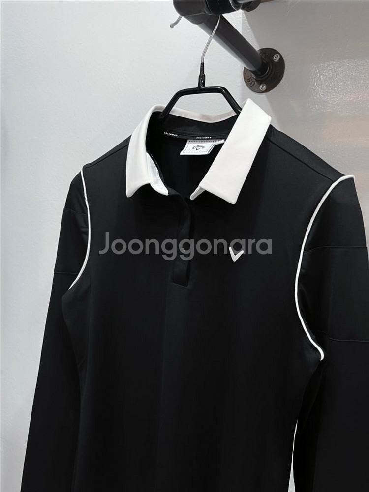 (55) 캘러웨이 블랙 배색 여성 카라넥 긴팔 골프티셔츠--0