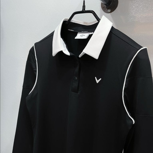 (55) 캘러웨이 블랙 배색 여성 카라넥 긴팔 골프티셔츠