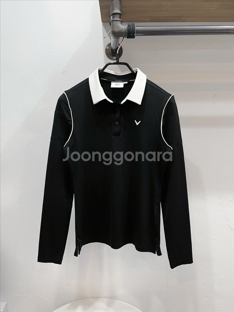 (55) 캘러웨이 블랙 배색 여성 카라넥 긴팔 골프티셔츠--1