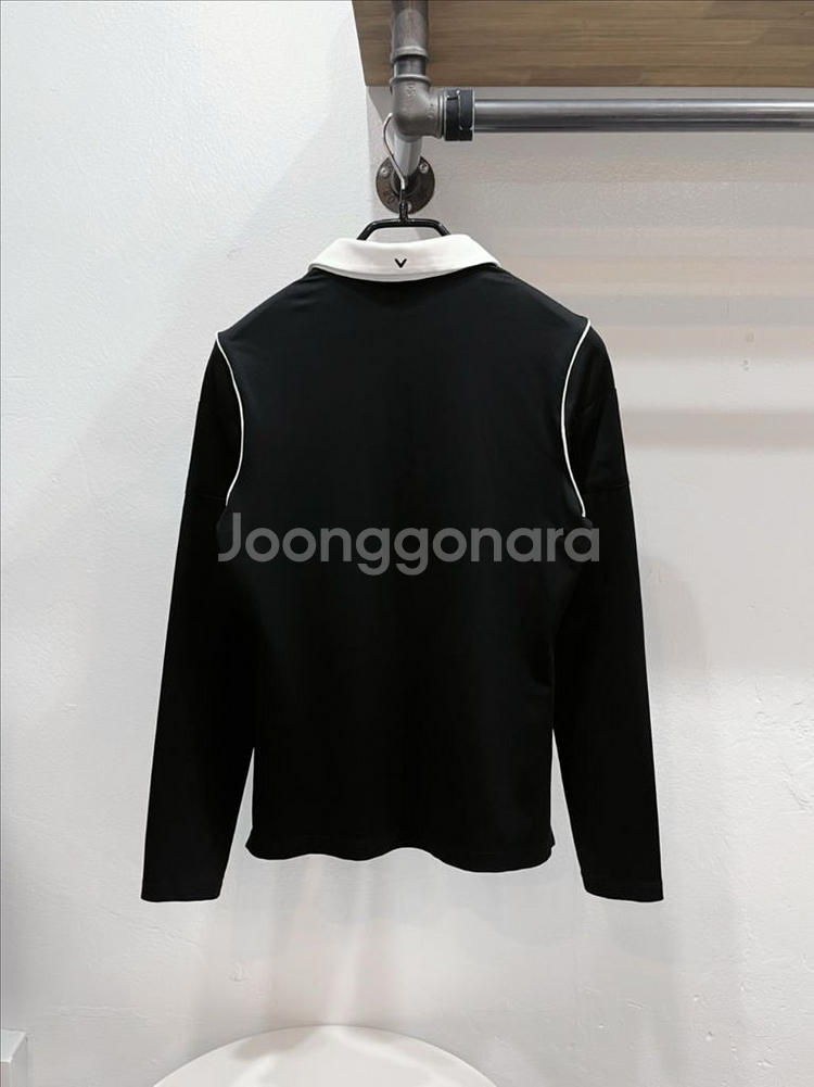 (55) 캘러웨이 블랙 배색 여성 카라넥 긴팔 골프티셔츠--2