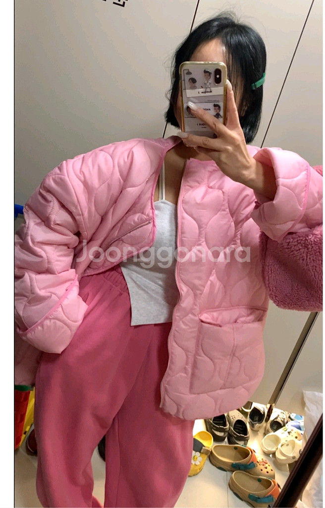 엔트크제이 리미티드 핑크 퀼팅 점퍼--0