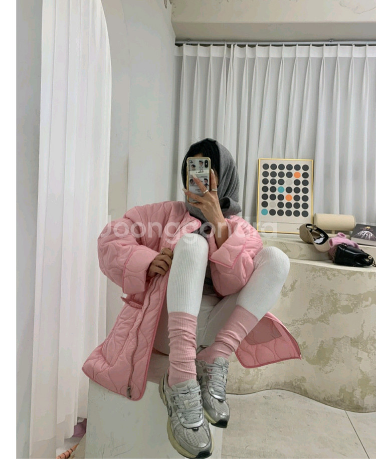 엔트크제이 리미티드 핑크 퀼팅 점퍼--4