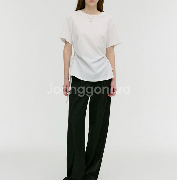 새상품 몽돌 컷아웃 스트링 반팔티셔츠 화이트,베이지--2