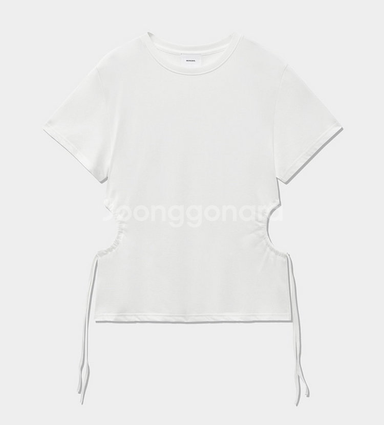 새상품 몽돌 컷아웃 스트링 반팔티셔츠 화이트,베이지--3