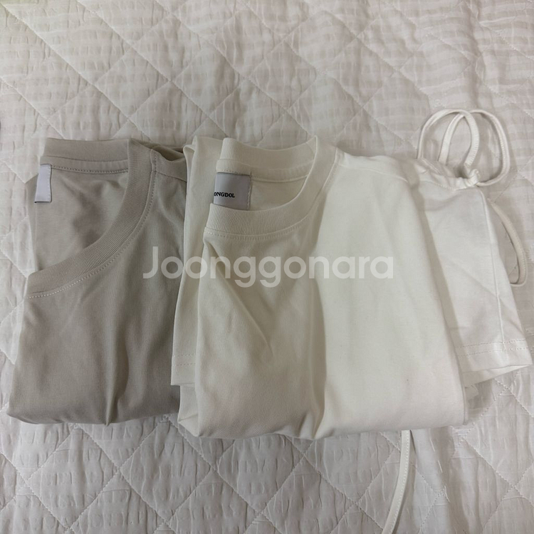 새상품 몽돌 컷아웃 스트링 반팔티셔츠 화이트,베이지--5