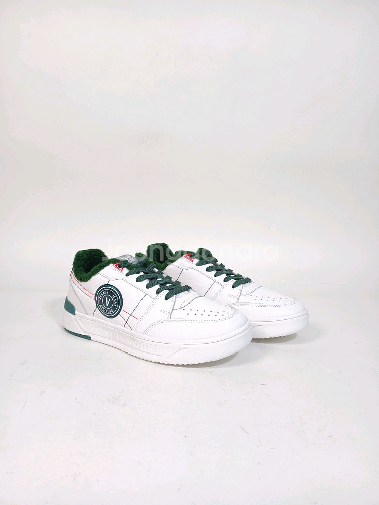 베르사체진스 흰색 털 가죽 남성 스니커즈--0