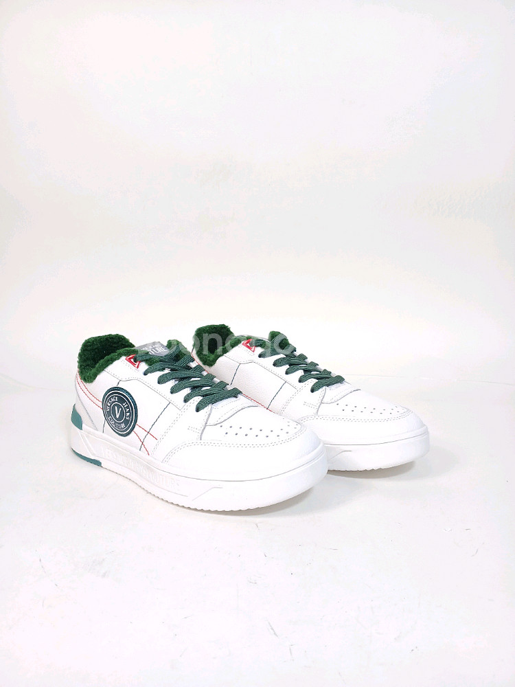 베르사체진스 흰색 털 가죽 남성 스니커즈--1