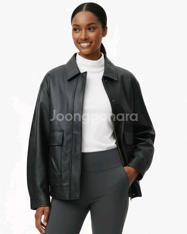 레더 가죽 점퍼 레자 오버핏 남성 여성 L 상태 양호 자켓--1