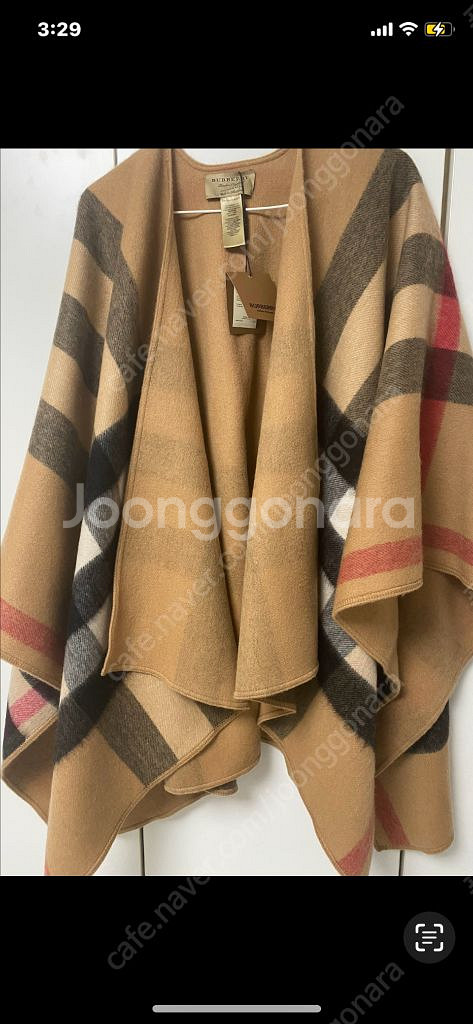 버버리 체크 케이프 캐시미어--0