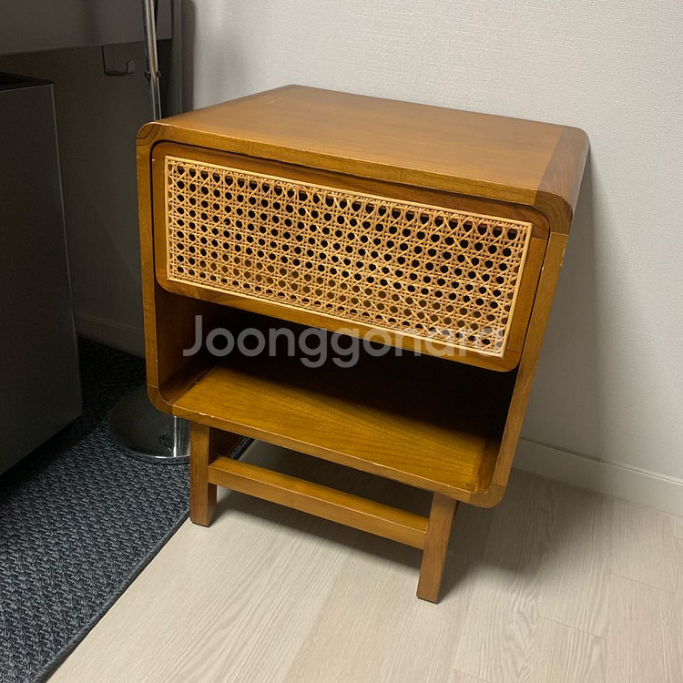 원목 라탄 침대 협탁 사이드테이블--1