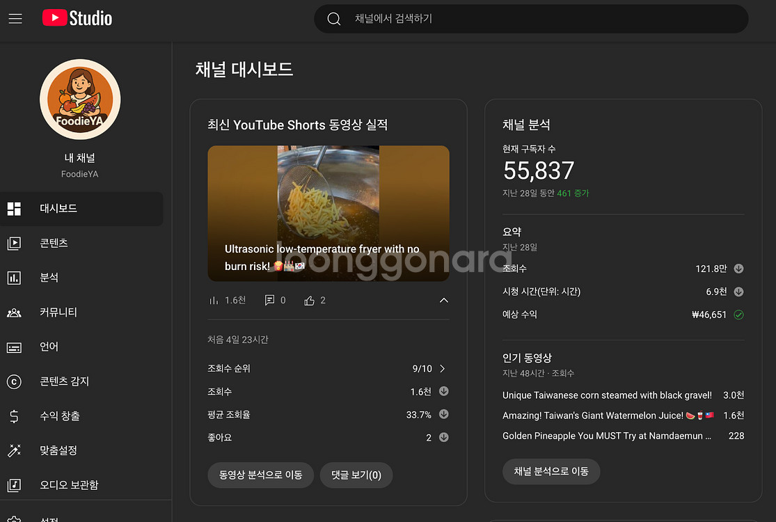 유튜브 채널 양도 합니다구독자 5만5천 명. (60만원)--0