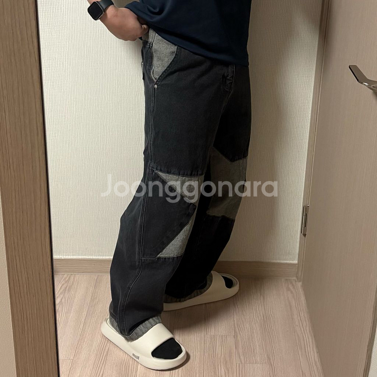 정품 꼼파뇨 스타 와이드 흑청 데님팬츠 블랙 청바지30--1