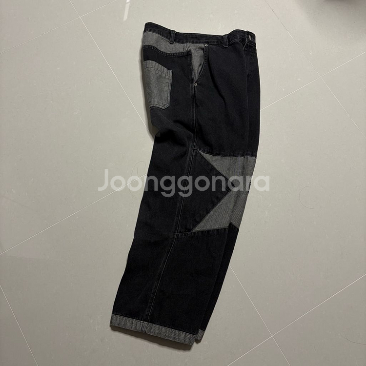 정품 꼼파뇨 스타 와이드 흑청 데님팬츠 블랙 청바지30--4