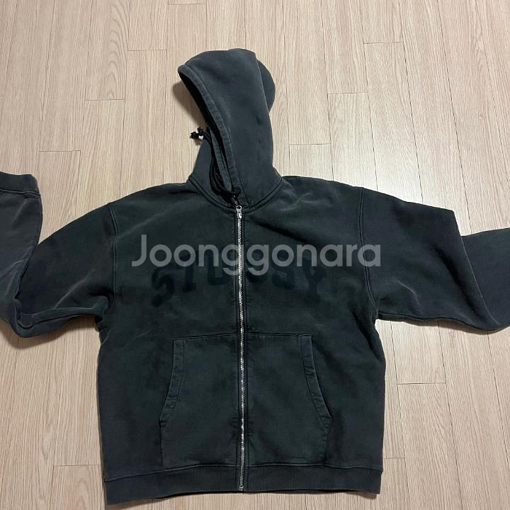 스투시 후드짚업 워시드 블랙--0