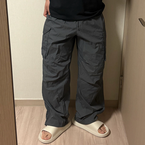 정품 코드그라피 나일론 와이드 밴딩 카고 조거팬츠 차콜