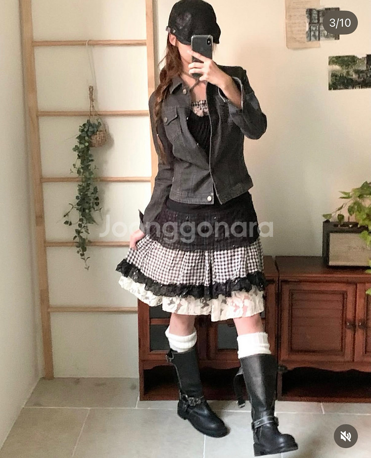 빈티지코디 세트 레이어드 캉캉 치마 + 데님 자켓 5종세트--0