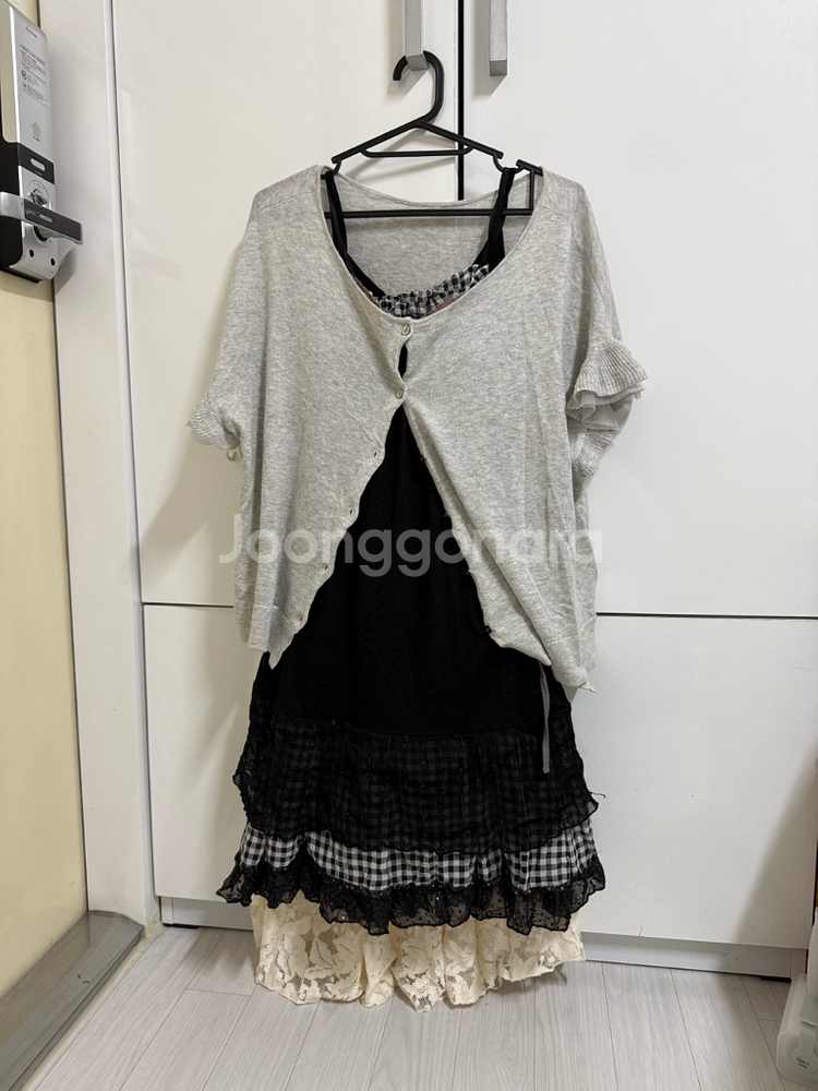 빈티지코디 세트 레이어드 캉캉 치마 + 데님 자켓 5종세트--2