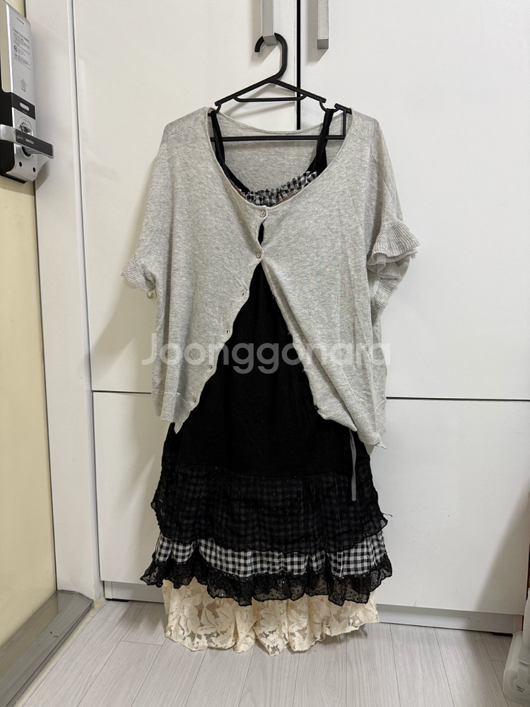 빈티지코디 세트 레이어드 캉캉 치마 + 데님 자켓 5종세트--10