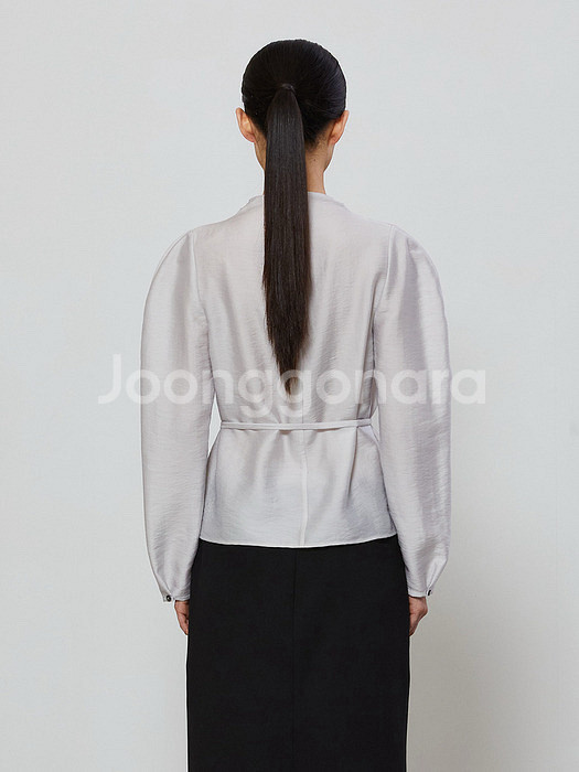 [S] 노티아 드레이프 하이넥 블라우스 그레이--2