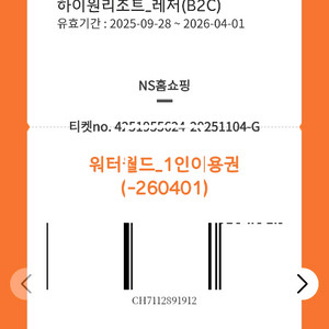 하이원리조트 워터월드 이용권 2장