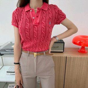 (한정판)폴로 랄프로렌 여성 카라 케이블 반팔 니트 스웨터