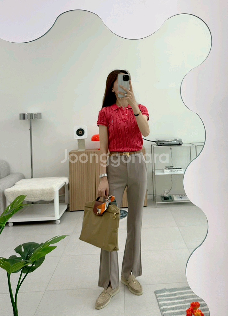 (한정판)폴로 랄프로렌 여성 카라 케이블 반팔 니트 스웨터--1