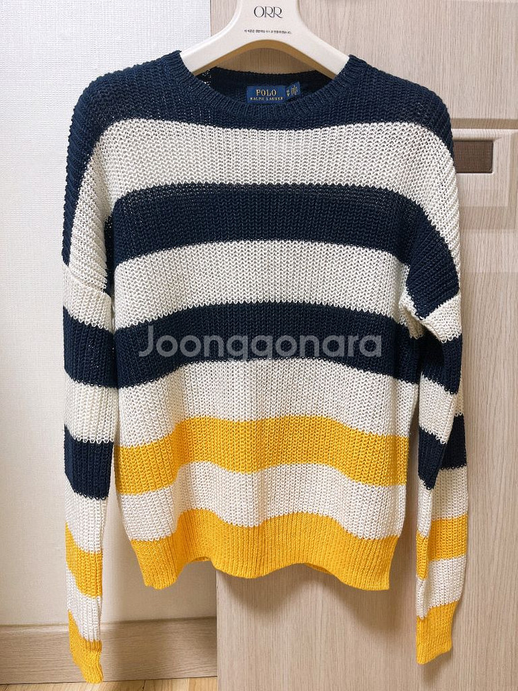 폴로 랄프로렌 스트라이프 린넨 여성 니트 크루넥 스웨터--1