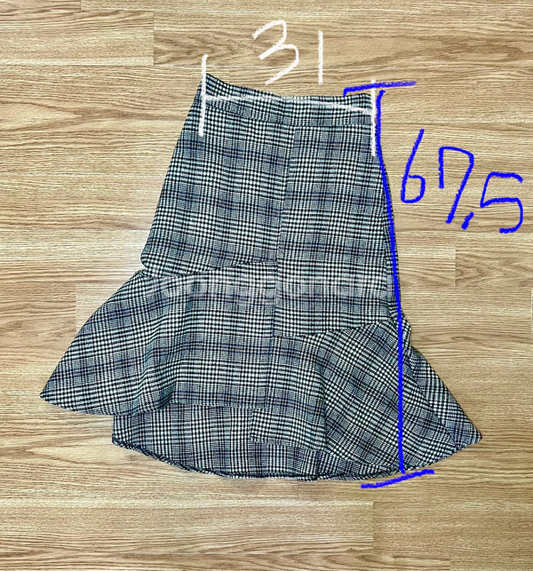 체크 머메이드 언발 미디 스커트--1