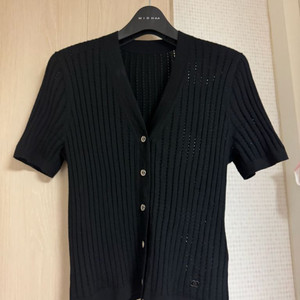 샤넬 블랙 반팔 골지 니트 가디건(메리노 울100)