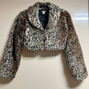 어린이 크롭 레오파드 페이크퍼 자켓