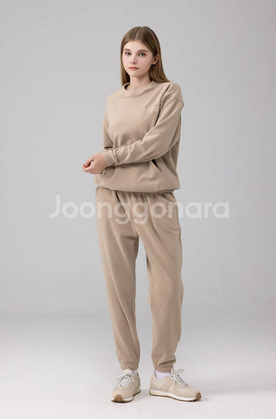 에버라스트 여자 플리스 트레이닝 세트 L100사이즈 베이지 카키 운동복--3
