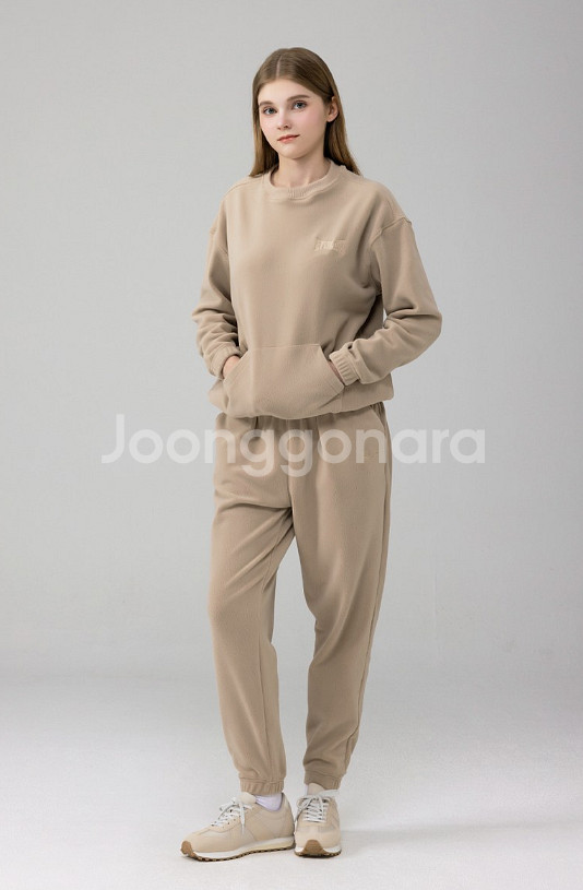에버라스트 여자 플리스 트레이닝 세트 L100사이즈 베이지 카키 운동복--2