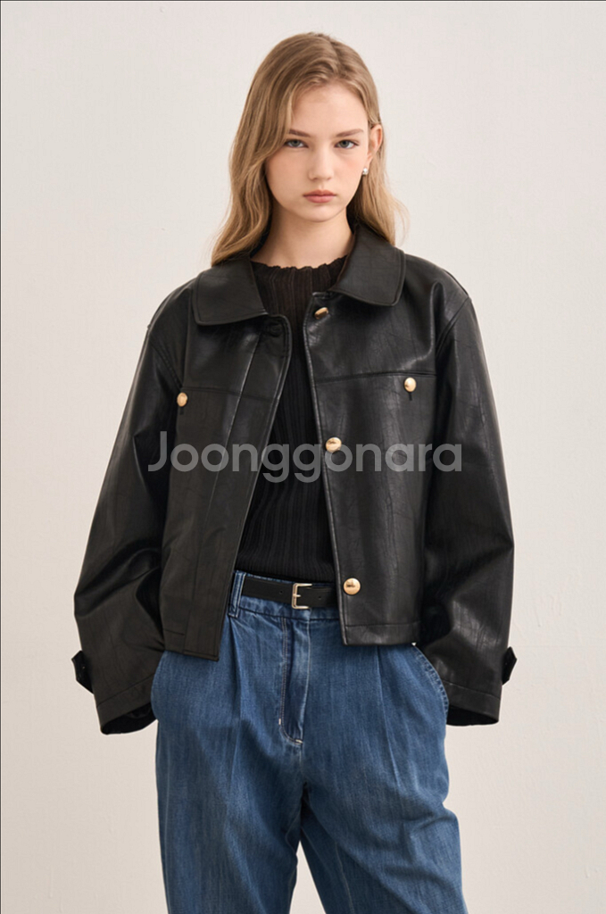 SJSJ 백 플리츠레더자켓 미착용 새상품 택 ㅇ--0
