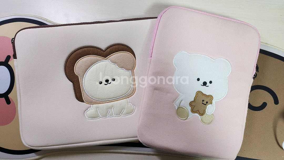 다이소보다 저렴)토스트 곰돌이 노트북 파우치, 핑크 곰돌이 태블릿 파우치 일괄--0
