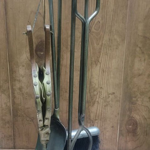 황동 원목 벽난로 도구 세트