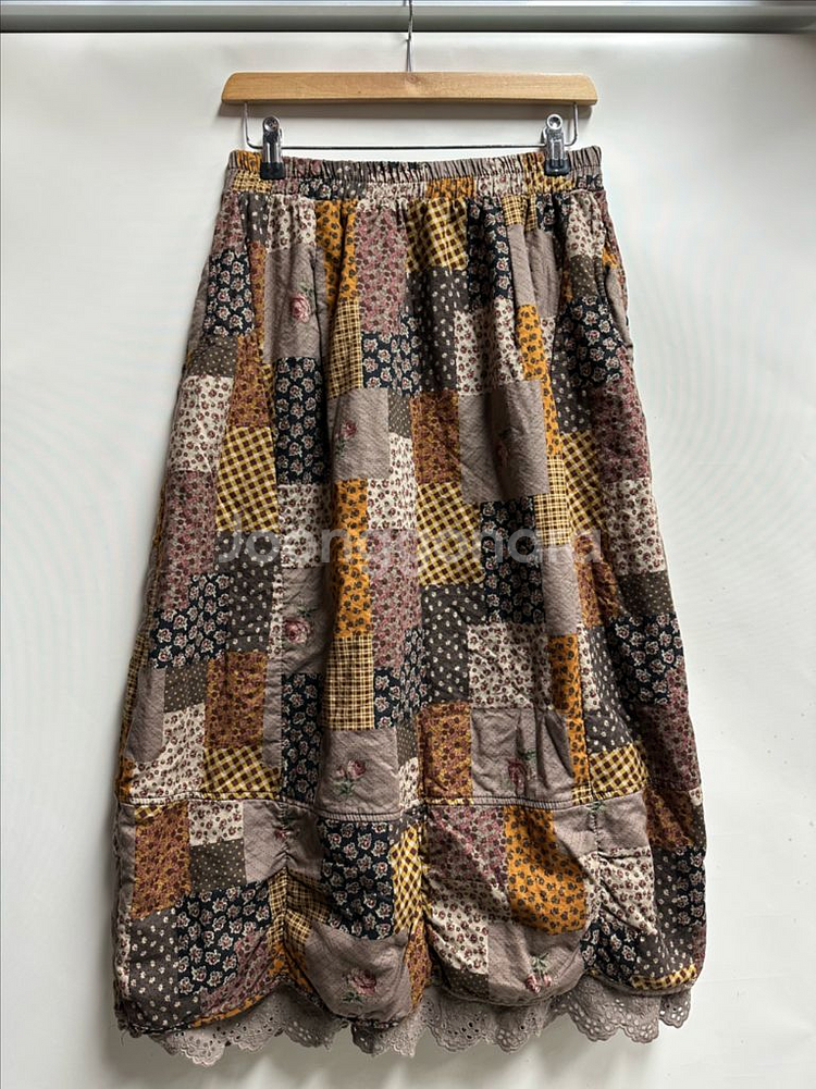 여성 퀼트 누빔 레이스 스커트 프리사이즈--0