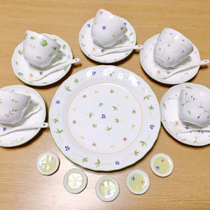 [일괄택포]일본 빈티지 지방시 커피잔 5조, 스푼, 스푼레스트, 대접시 셋트