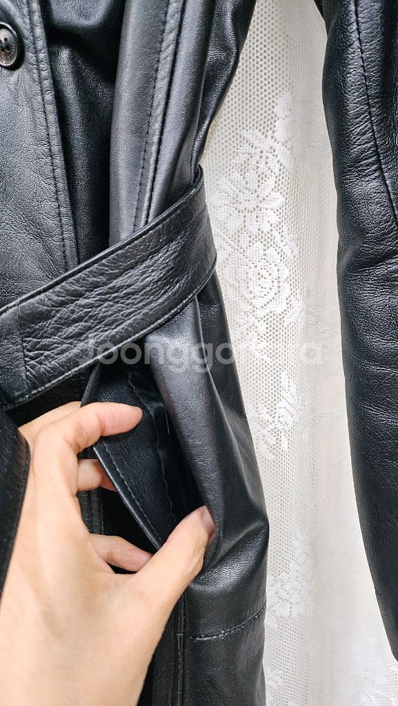 여성 가죽 롱코트--3