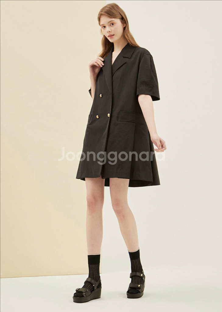 SJ2C3WOP125W 블랙 Sjsj 원피스 76사이즈 새상품 린넨블렌드더블브레스티드드레스--2