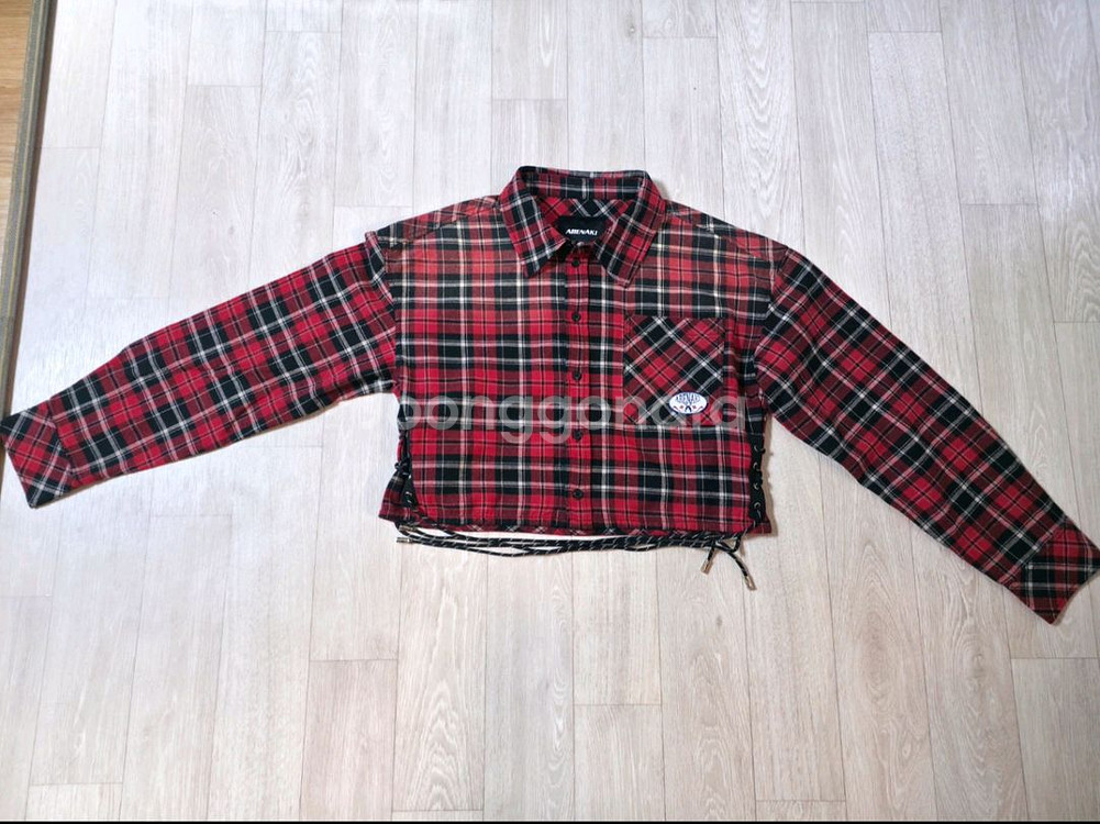 아베나키 어패럴 워시드 체크 레이스업 크롭 셔츠--0