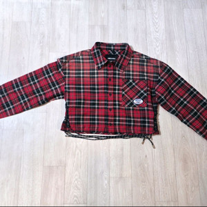 아베나키 어패럴 워시드 체크 레이스업 크롭 셔츠