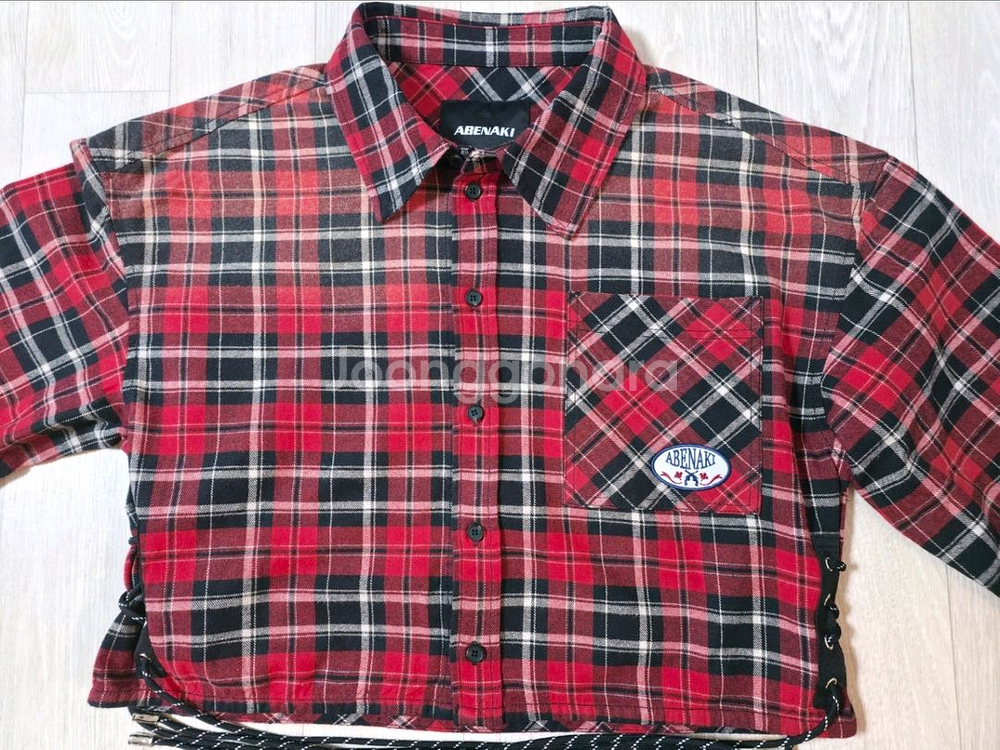 아베나키 어패럴 워시드 체크 레이스업 크롭 셔츠--4