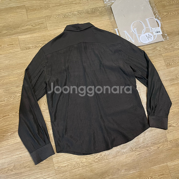 44) 엘무드 실키 스트라이프 셔츠 브라운--3