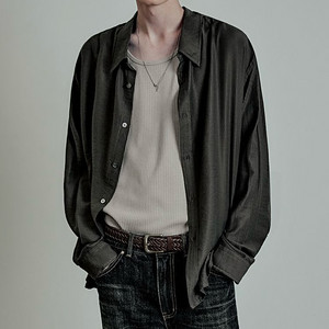 44) 엘무드 실키 스트라이프 셔츠 브라운