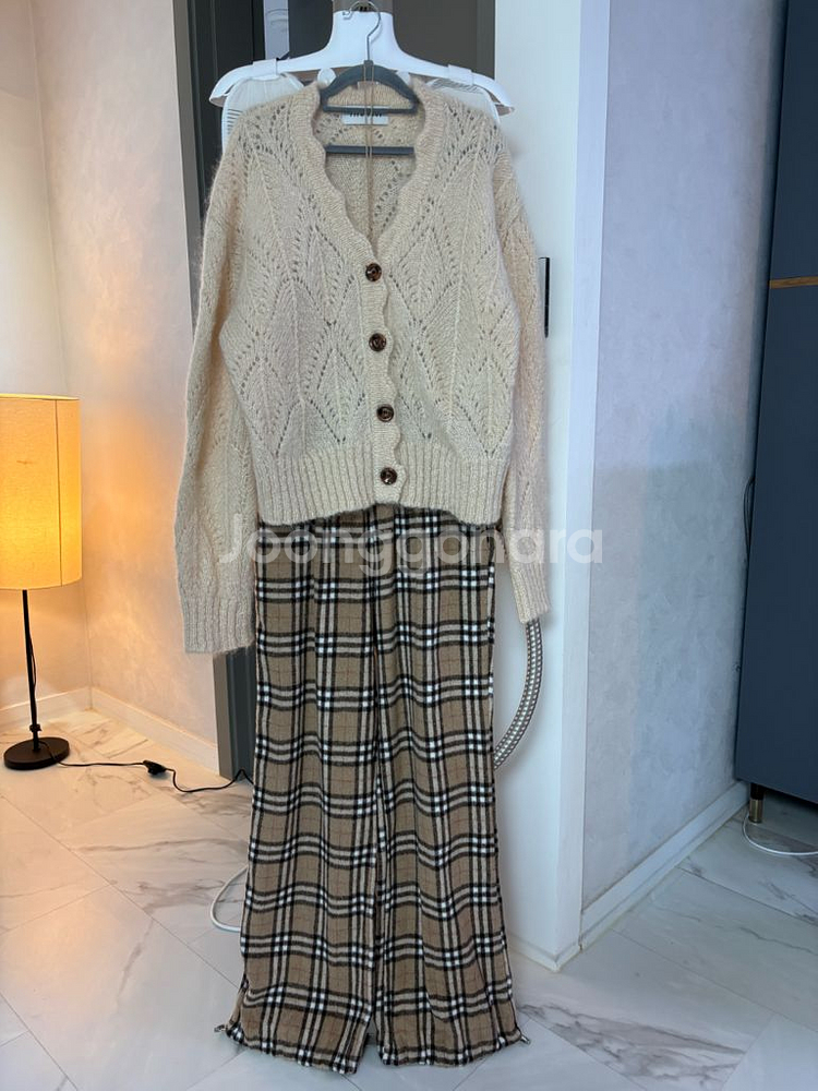 쎄미 키드모헤어 가디건, 페이퍼 스튜디오 체크 스트링 팬츠--0