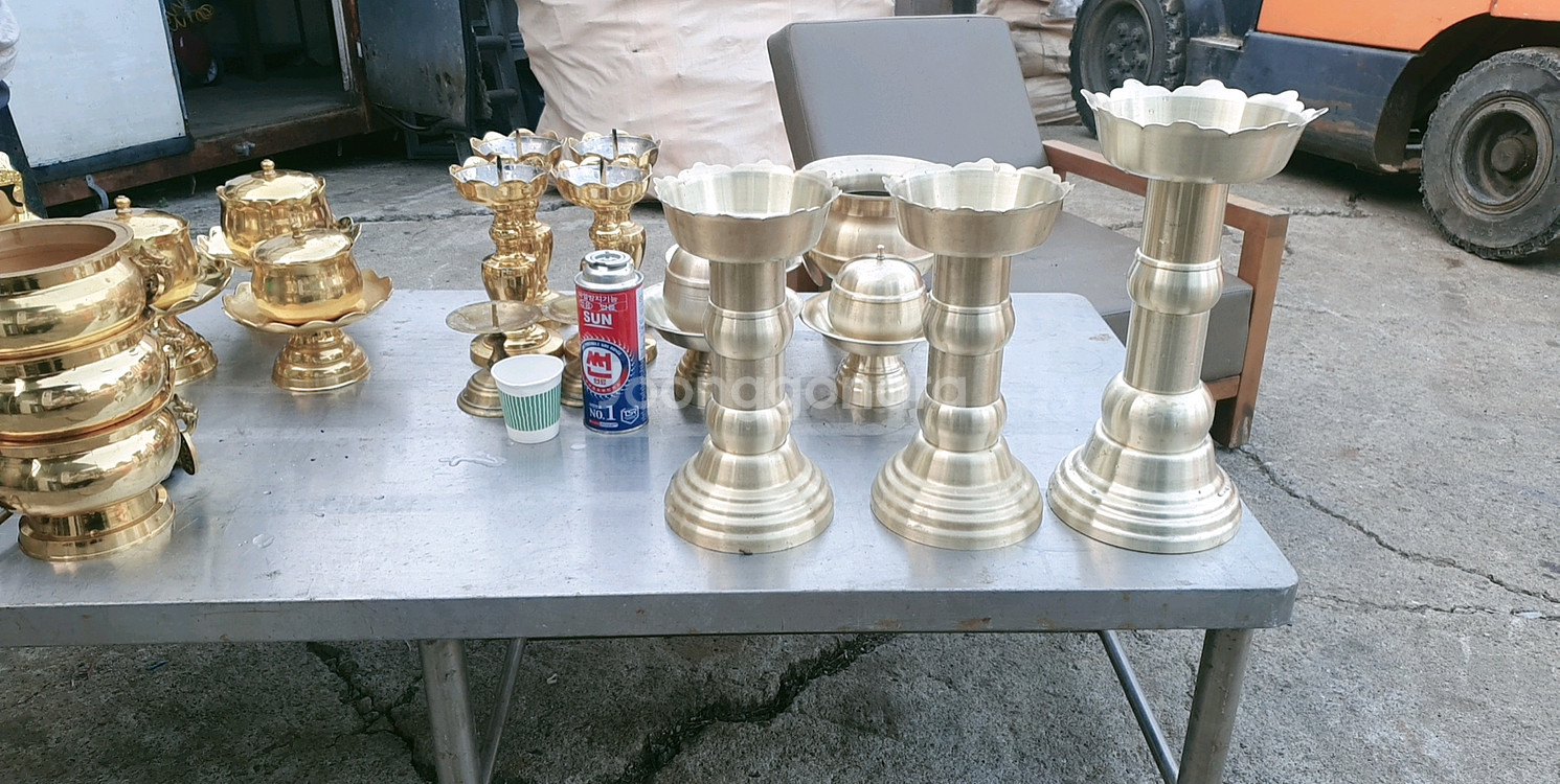 유기 향로, 불상, 촛대 불교용품--8